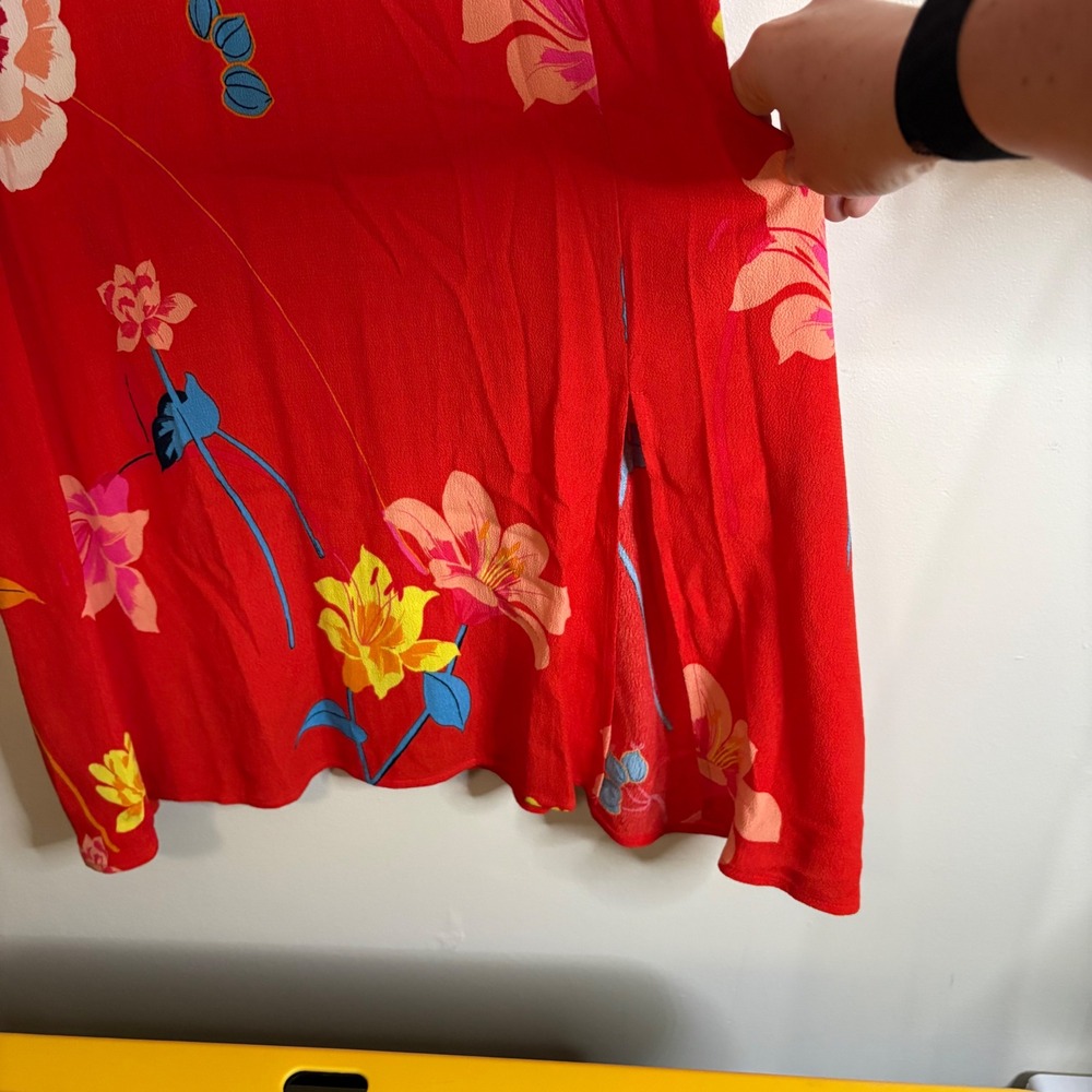 LOFT Red Floral Cap Sleeve Midi Dress Side Slit Size 8 NWT - Picture 3 of 7